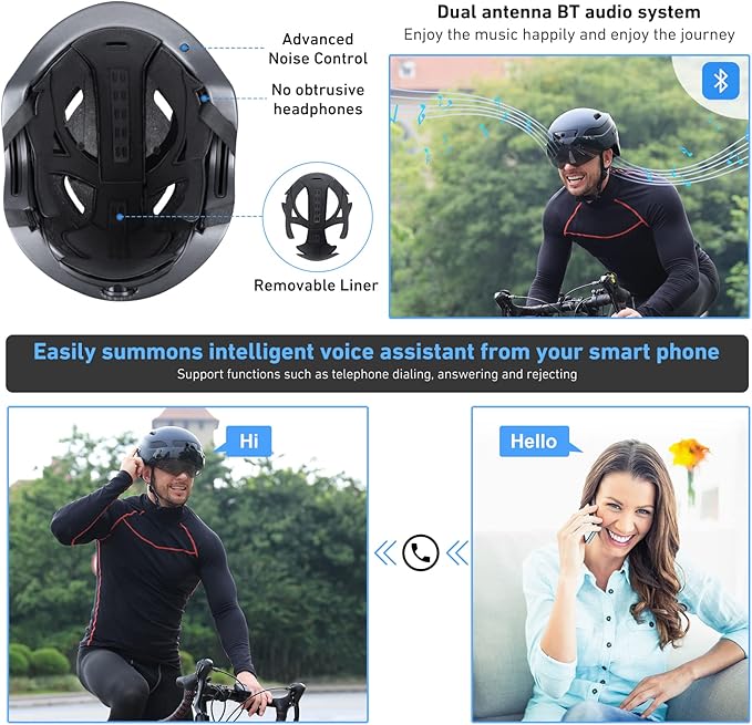 KRS-S1 Bike Helmets for Men Smart Helmets for Adults with 1080P 60 fps Sports Camera Dual Antenna Bluetooth Womens Bike Helmet