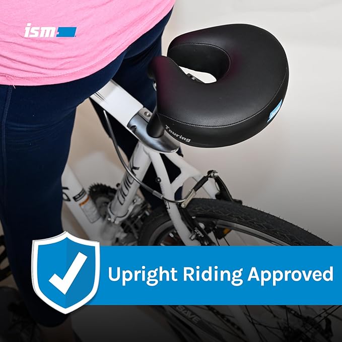ISM Comfort Series Noseless Bike Saddle for Upright Riders - Anatomic Relief Bicycle Saddle for Hybrid, Police, Commuter Bikes, and Beach Cruisers - Wide and Thick Comfortable Bike Seat for Men/Women