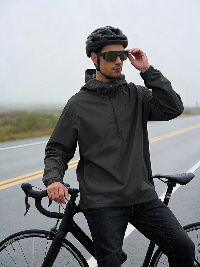 Men's Pullover Rain Jacket Waterproof Windbreaker Lightweight Packable Raincoat for Cycling Running Hiking Golf