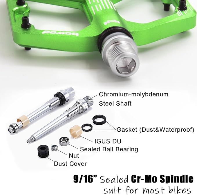MTB Pedals Flat, Gravel Bike Pedals Flat, Light CNC Aluminum Alloy Platform Pedal w 3 Bearings Cr-Mo Spindle, Grippy Bicycle Pedals w 16pcs Pins, Mountain Bike Pedals Adult Child BMX Bike 9/16"