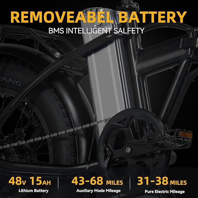EBKAROCY 750w Folding Electric-Bike for Adults Electric with 48V 15AH Removable Battery, 30MPH & 68+Miles, 20" Fat Tire for City/Beach/Snow