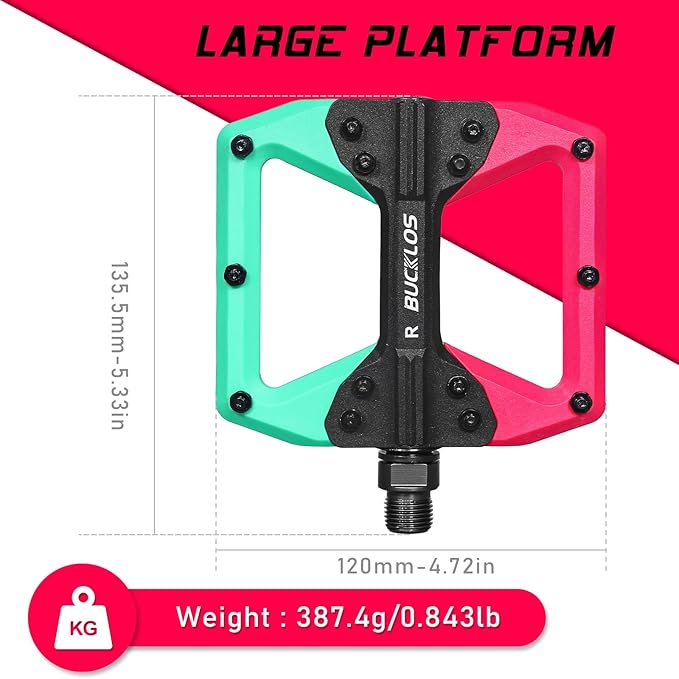 BUCKLOS MTB Flat Pedals Mountain Bike Pedals, 3 Bearings CNC Adult Road Bike Pedals, Bicycle Platform Aluminum Alloy Non-Slip Pedal for Gravel Bike/BMX 9/16"(Black)