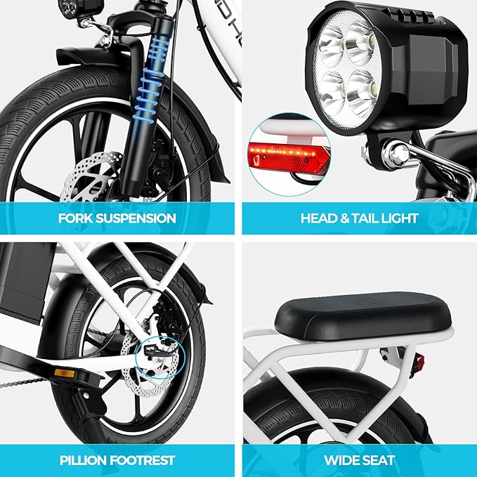 WINDHORSE 16" Folding Electric Bike for Adults, 630W Peak Motor, 20MPH, 19–35 Miles Pedal Assist Range, LCD Display, Suspension, Dual Disc Brakes, Removable Battery, Commuter Ebike