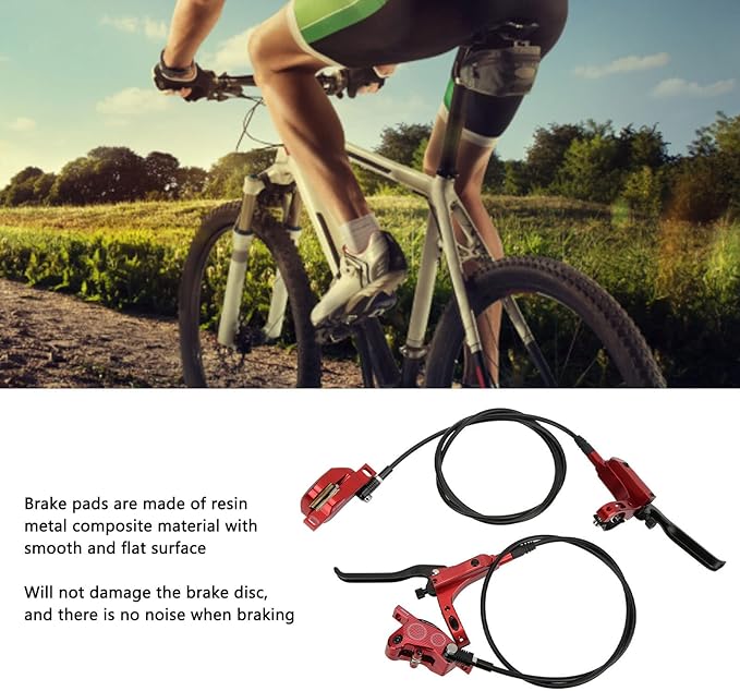 Mountain Bike Hydraulic Disc Brake Set, 4 Piston Front Rear Brake with Screw and Olive Head, Oil Needle, Mounting Column for Most Bikes