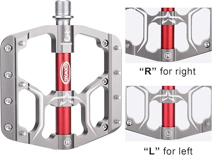 Road/Mountain Bike Pedals - 3 Bearings 9/16” Aluminum Alloy Bicycle Pedals - Mountain Bike Pedal with Removable Anti-Skid Nails