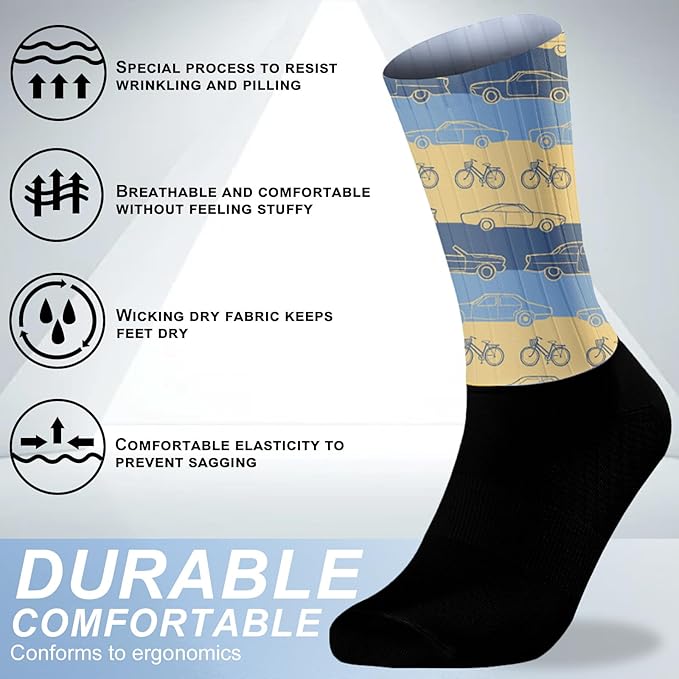 Cycling Socks Athletic Crew Socks Breathable Cushioned Compression Running Hiking Socks For Mens Womens