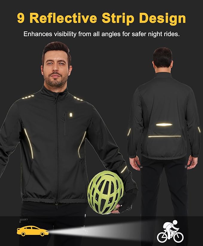 Little Donkey Andy Men's Cycling Jackets Reflective Packable Running Jacket Windproof Water-Resistant for Hiking Biking