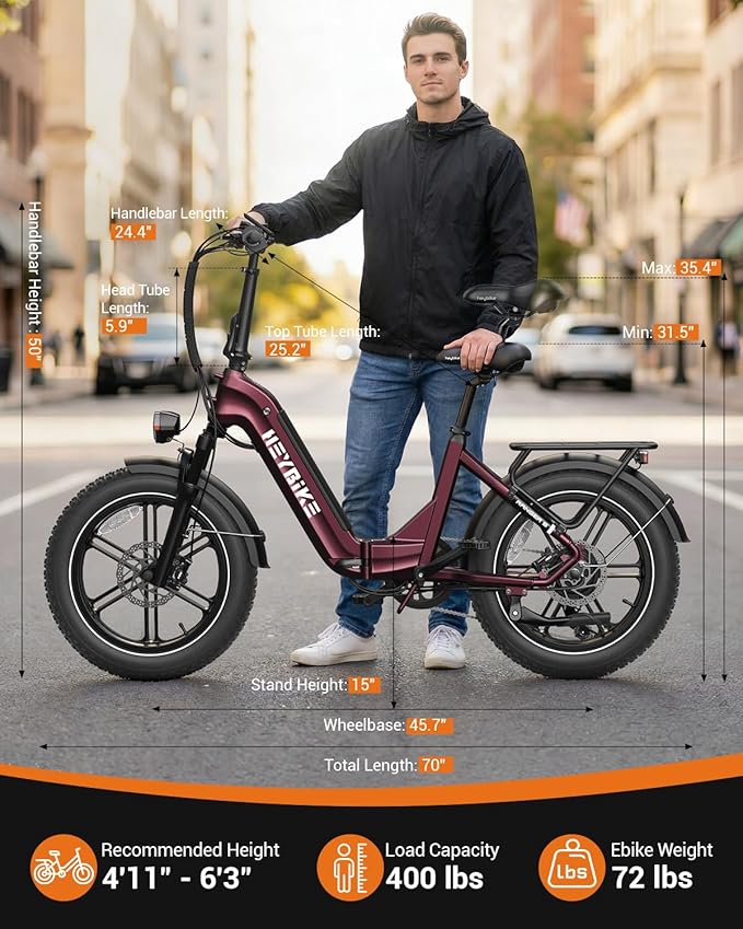 Heybike Ranger 20"x4.0" Fat Tire Folding Electric Bike for Adults, 1200W/1800W Peak Motor, 28/32MPH, up to 55/90 Miles Range, UL2849 Certified Removable Battery for Commute Beach Mountain Snow E Bike