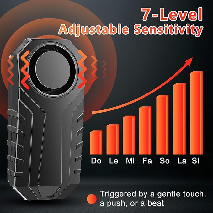 113dB Bike Alarm,Motorcycle Alarm,Burglar Vibration Motorcycle Bicycle Alarm Security System IP65 Waterproof, Suitable for Scooter Vehicle Trailer Car Door Window Electric Bike Accessories, 2PC