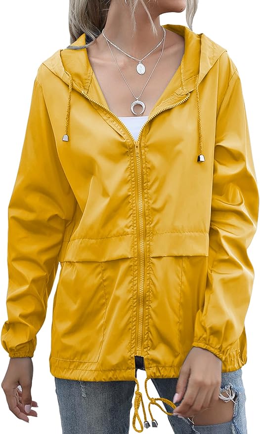 Women's Raincoats Lightweight Waterproof Windproof Adjustable Windbreaker Rain Jackets Hooded with Pockets S-XXL