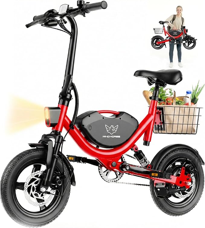 Electric Bike with Basket, 14" Folding Ebike 22 MPH, 35 Miles Range, Dual Suspension, 715W Peak Brushless Motor with 30° Uphill, Adjustable Seat, Commuter Electric Bicycle for Adults 330LBS Load