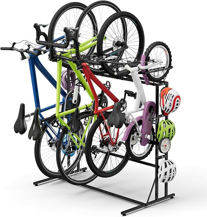 ETELI Bike Rack Garage Freestanding Bikes Rack Floor Stand Vertical Bike Stand Rack for Garage Organizer Indoor Outdoor Bikes Storage, Hold Max Tire Width 2.65”, Black