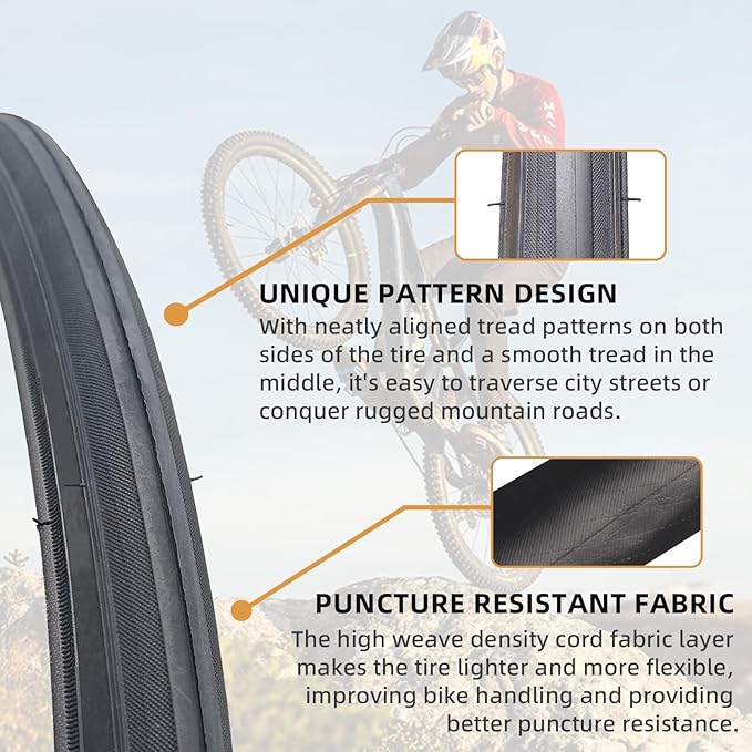 700x25C/700x28C Road Bike Tire and Inner Tube Set with 2 Levers,Puncture-Resistant Bicycle Replacement Accessories,Compatible with Mountain City Commuter Hybrid Riding,48mm Valve