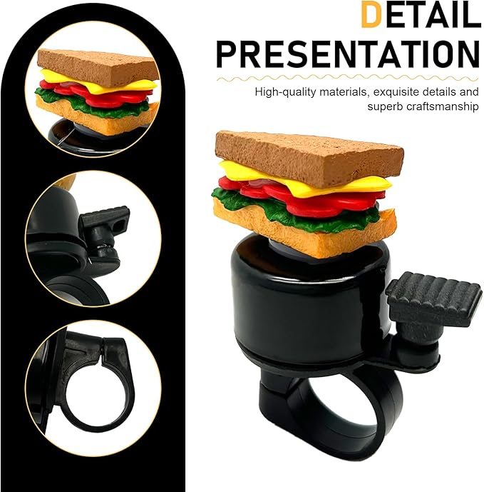 Bike Bell, Cute Sandwich Shaped Aluminum Alloy Bicycle Bell with Loud Crisp Clear Sound, Funny Decorative Cycling Accessory, Universal for Balance, Scooters, Bikes (Yellow)
