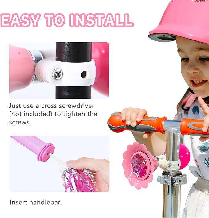 U-LIAN Kids Streamers and Bike Bell for Girls-1 Pack Flower Bicycle Bell with 2 Pack Handlebar Streamers Scooter Tassels for Children's Bike Accessories