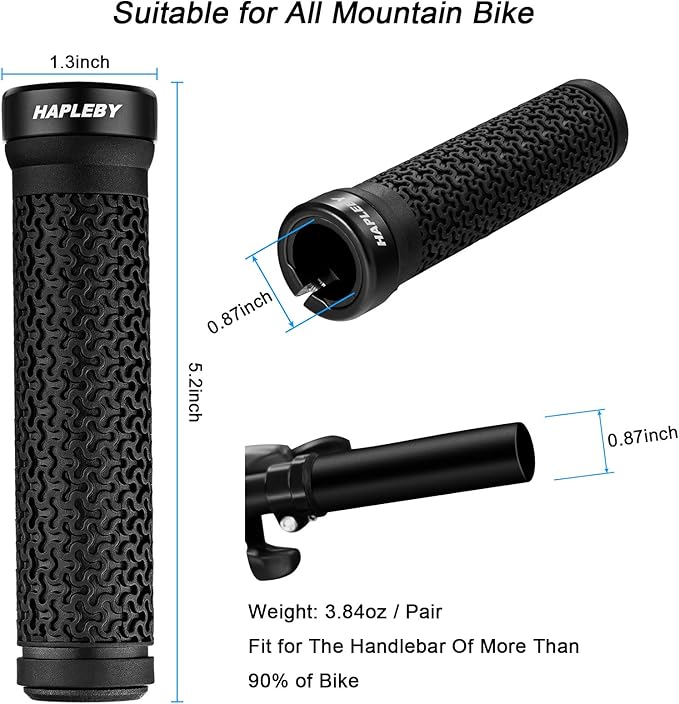 Hapleby Premium Bike Handlebar Grips, Single Lock-on Professional Mountain Bicycle Handlebar Locking Grips with Anti-Slip, 2PCS Screw and 2PCS Allen Wrench for Free