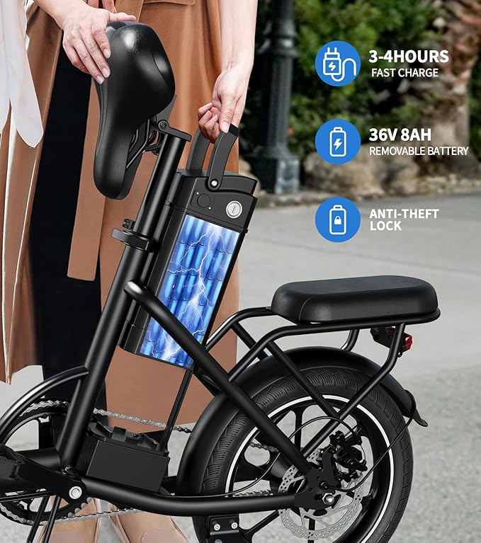 Electric Bike for Adults with Upgraded Odometer, Folding Ebike, 3 Ride Mode, Dual Disc Brake, 20-35 Miles Range & Max 20 Mph, Fork Suspension, Removable Battery, Electric Bicycle for Commuter