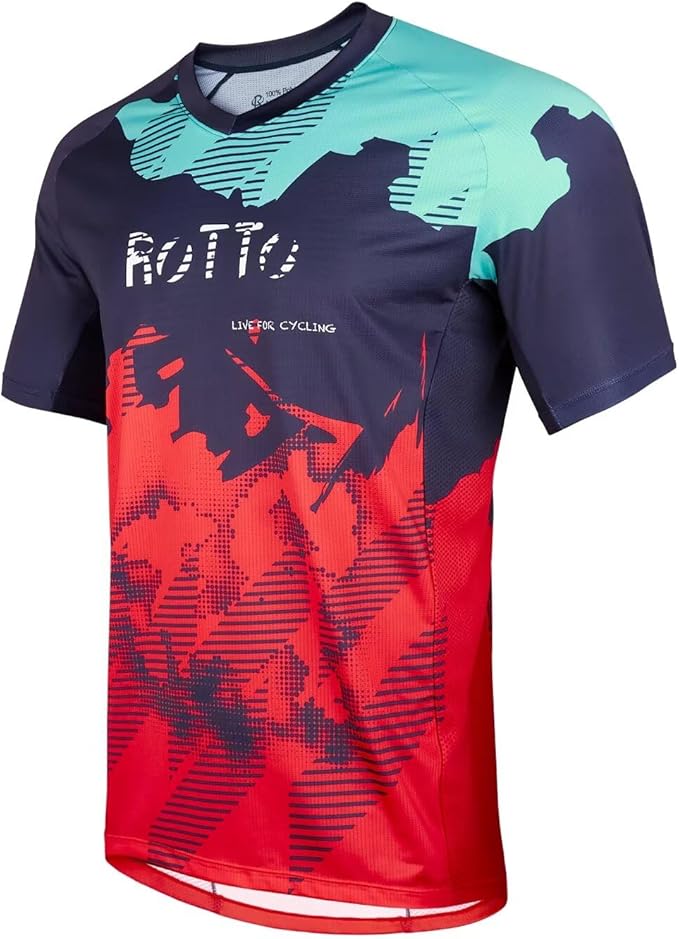 ROTTO Mens MTB Jersey Mountain Bike Cycling Shirt Short Sleeve for MTB BMX Downhill Wicking Quick Dry