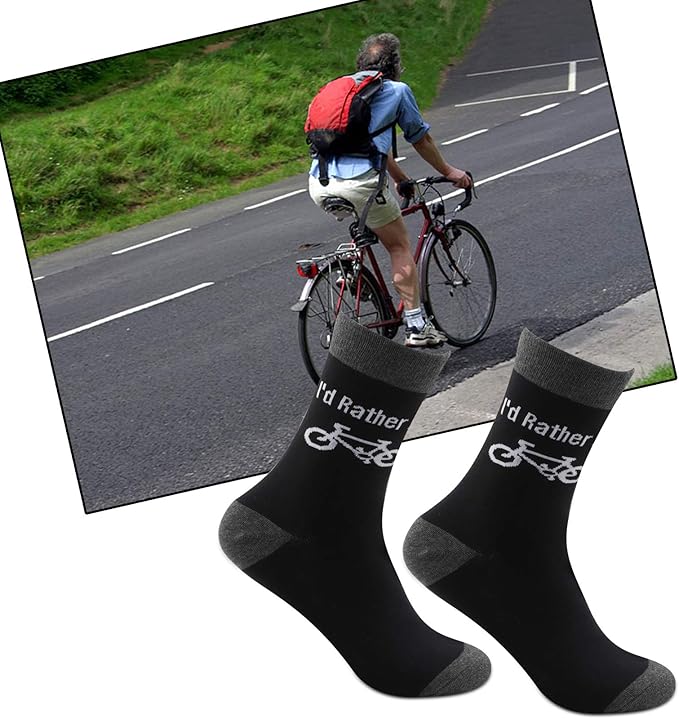 MBMSO Funny Bike Socks Cyclists Gifts 2 Pairs I'd Rather be Biking Socks Gift for Biker Novelty Cycling Lover Gifts