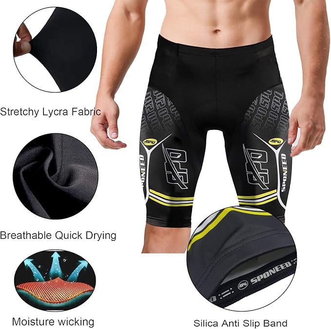 sponeed Men's Cycling Padded Shorts Men Bike Short Pants Cycle Spandex Tights Biking Wear