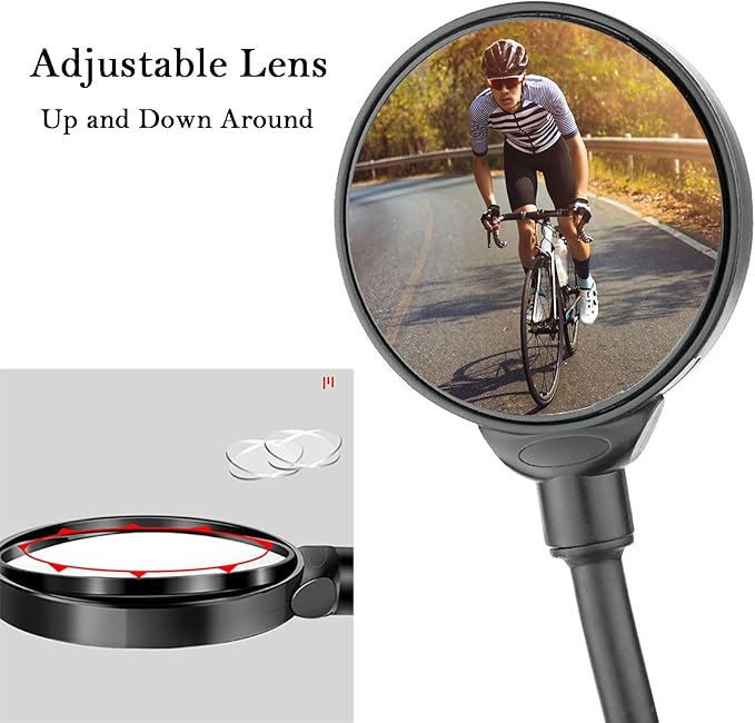 Bike Mirror, Bicycle Mirrors for Handlebars 360 Rotate Rearview Convex Lens, Safe Cycling Bike Rear View Mirror