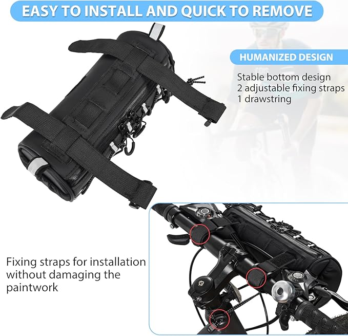 GMAK 2 in 1 Bike Handlebar Bag, Bike/Bicycle Front Bags with Reflective Area & Shoulder Straps, Small Bicycle Handle Bar Bag Cycling Pouch Pack Bike Accessories for Road Mountain Bike Cycling Travel