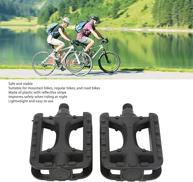 2Pcs Mountain Bike Pedals Replacement, Robust Non Slip Plastic Foot Pedals with Reflective Stripe, Commuter Bike Pedals, Bicycle Pedals for Safety and Enhanced Performance, Road Bike Pedals