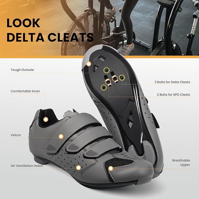 Men's Cycling Shoes – 2 & 3 Bolt Look Delta Cleat Spin Bike Shoes - Compatible with SPD Clips – Perfect for Indoor & Outdoor Road Cycling
