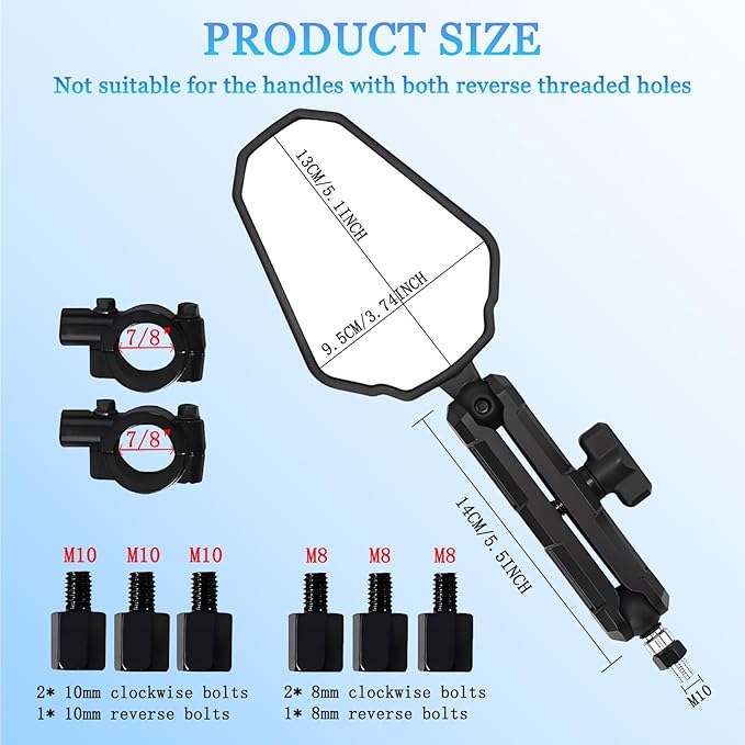 Adventure Motorcycle Mirrors, Foldable Motorbike Rear View Side Mirror W/Ball-Head Universal 10MM 8MM Screw and 7/8" Handlebar for ATV ADV Street Dirt Bike Ebike Scooter Quad Off-Road-Motorcycles