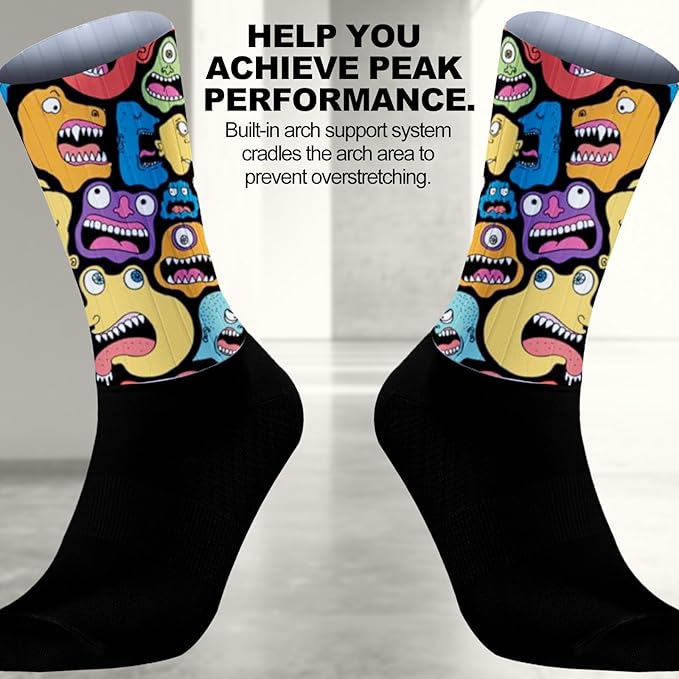 Cycling Socks Athletic Crew Socks Breathable Cushioned Compression Running Hiking Socks For Mens Womens