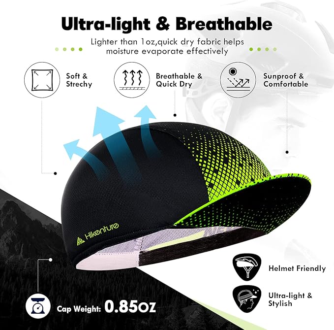 Hikenture Cycling Cap,Cooling Skull Cap Bike Hat with Sun Visor, Summer Breathable Helmet Liner Biking Cap for Men Women