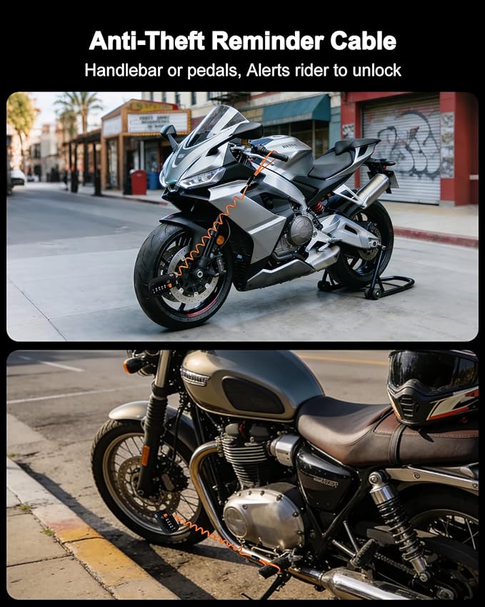 Motorcycle Disc Brake Lock, Motorcycle Locks Anti-Theft High Security 4-Digit Code Wheel Brake Lock Waterproof Alloy with Reminder Cable and Keys for Motorbike, E-Bikes, Scooters, Mountain Bike