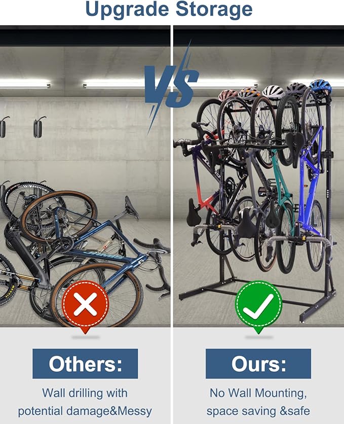 Freestanding Bike Rack Storage - Vertical Bike Stand Max 5 Bikes with Helmet Holders, Heavy-Duty Solid Steel Bicycle Stand Indoor Garage Floor Stand for Home & Garage& Bike Park