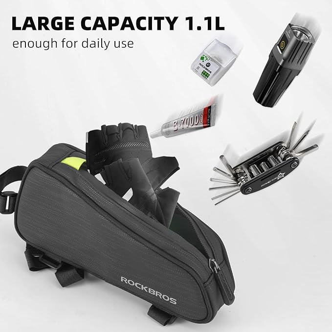 ROCKBROS Top Tube Bike Bag Bike Frame Bag Bicycle Bag Bike Pouch Pack Cycling Accessories for Road Mountain Bike Compatible with iPhone 11 XS Max XR Fit 6.5”