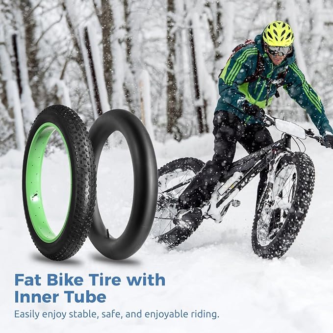 20x4.0 Fat Tire and Tube, Folding 100-406/20 x 4 Fat Tire Puncture Resistant with Ebike Tires 20x4 Inner Tube, 20 Inch Fat Tires for Snow, Beach, Mountain