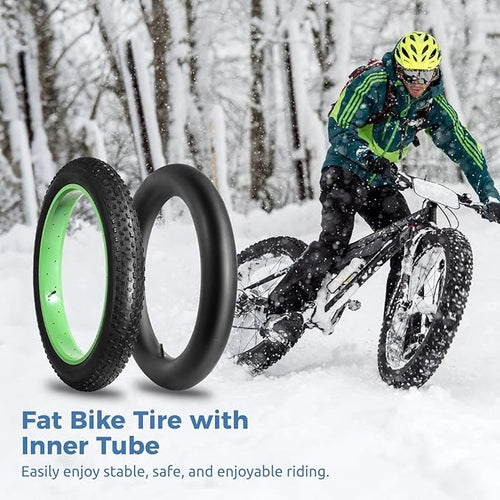 20x4.0 Fat Tire and Tube, Folding 100-406/20 x 4 Fat Tire Puncture Resistant with Ebike Tires 20x4 Inner Tube, 20 Inch Fat Tires for Snow, Beach, Mountain