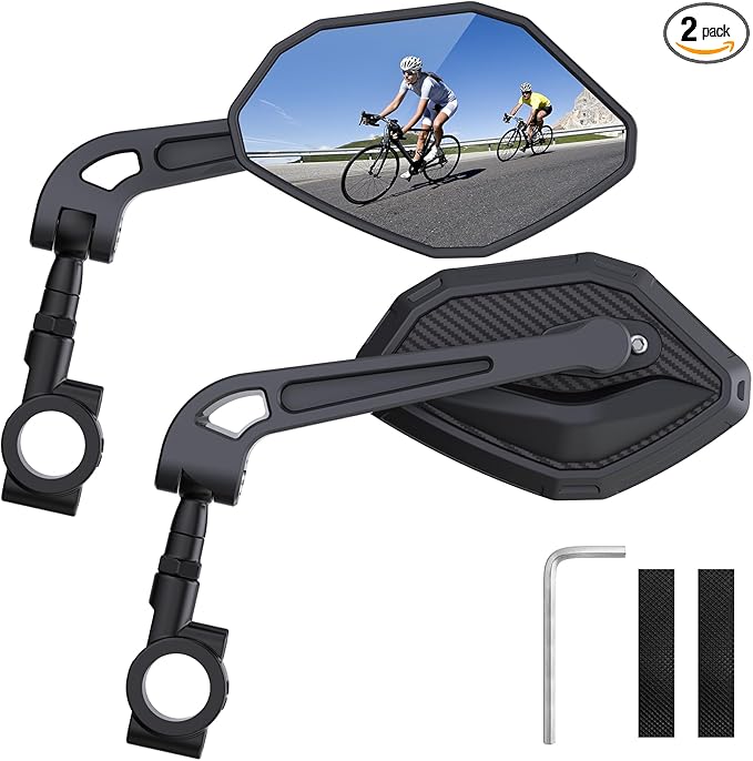 Adjustable Handlebar Bike Mirror- Anti-Slip Pads & Installation Wrench, 360° Rotatable HD Shatterproof Glass Electric Bike Mirrors, Fit for Mountain/E-Bikes/Road Bikes (1 Pair)