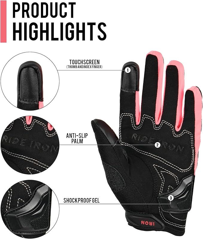 IRON JIA'S Motorcycle Gloves for Men and Women, Summer Touchscreen Riding Gloves with Carbon Fiber Protection for Road Racing, Dirt Bike, BMX, ATV XL