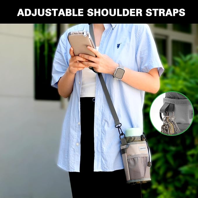 Bike Handlebar Water Bottle Holder, Fits Cups Diameter Less Than 3.6in/9cm, No-Screw Installation,Insulated, with Adjustable Fasteners, Shoulder Strap and Phone Storage Bag (3, 2Black+1Gray)