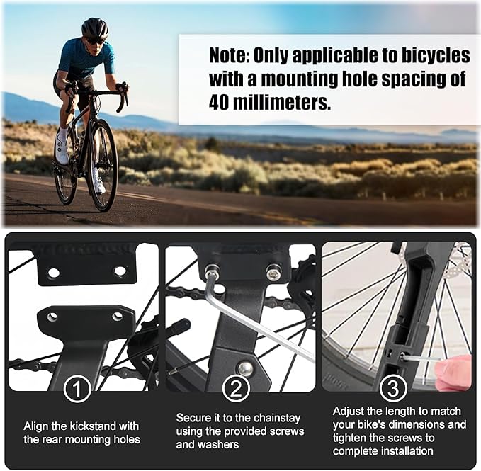 Heavy Duty Bike Kickstand, 2 Holes Rear Mount 24-29 Inch Aluminum Bicycle Kick Stand with Non-Slip Base, 176LBS Max Load for Mountain Bike, E-Bike, Road Bike