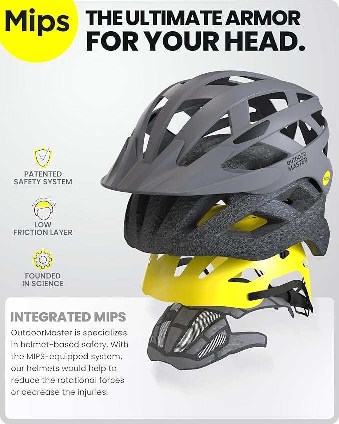 OutdoorMaster Gem Recreational MIPS Cycling Helmet - Two Removable Liners & Ventilation in Multi-Environment - Bike Helmet in Mountain, Motorway for Youth & Adult