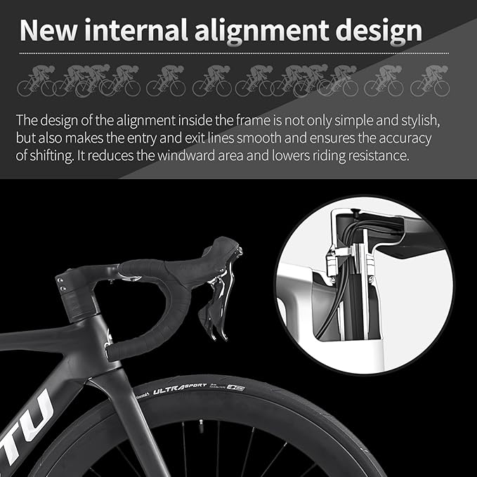 KOOTU Full Carbon Road Bike, T800 Carbon Fiber Frame Lightweight Racing Bicycle with 105 R7000 22 Speed Groupset and Wire-Pull Disc Brake for Adult