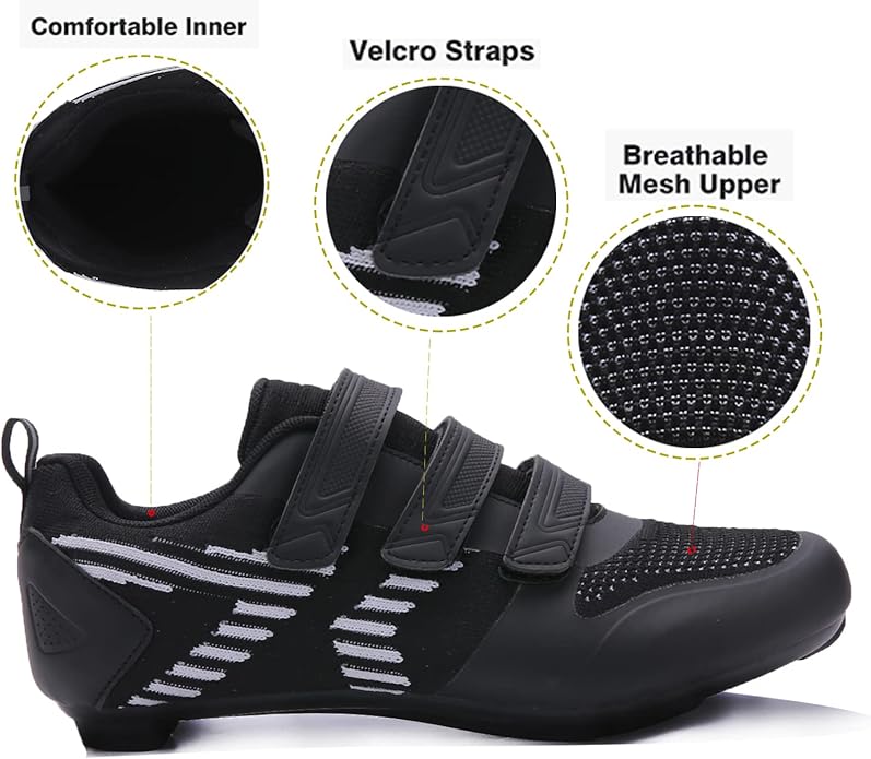 Unisex Road Bike Cycling Shoes Compatible with Peloton Shimano SPD Bike Riding Shoes for Men Women, 3 Straps, Pre-Installed Delta Cleats for Indoor Outdoor Cycling Biking