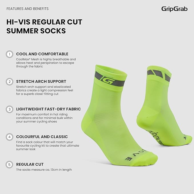 GripGrab Classic Regular Cut Summer Cycling Socks Single & Multipack Coolmax Bicycle Socks for Spinning Indoor Biking