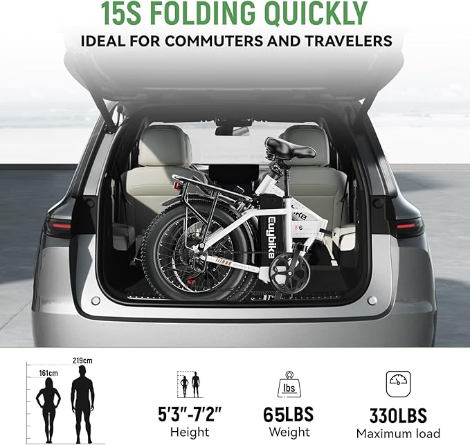 1000W Folding Electric Bike,48V 20AH Removable Battery E Bike,30+MPH,80 Miles Max Range Electric Bike for Adults,20" Fat Tire Foldable ebike,Adult Electric Bicycle for Commute Beach Snow