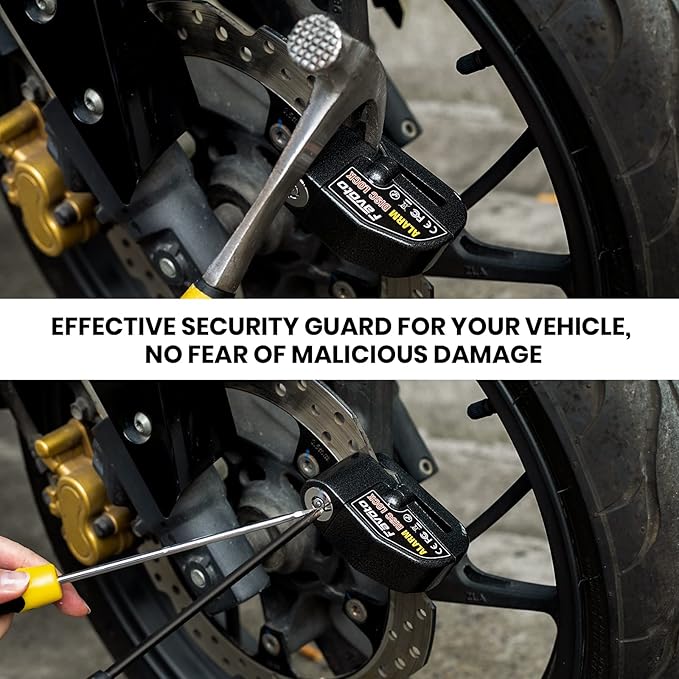 Favoto Alarm Disc Lock, 3 Keys and 18 Batteries (5-Year Availability), 110 dB Waterproof Anti-Theft Security Brake Padlock, 7mm Lock Pin with Reminder Cable, Fit for Motorcycle E-Bike Bicycle Scooter