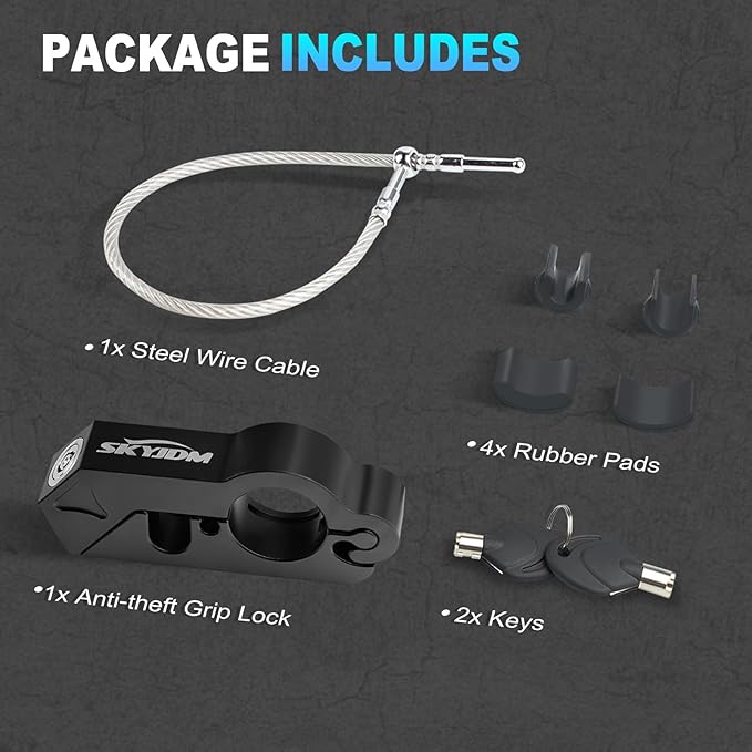 Motorcycle Lock Combo - Helmet and Brake Anti-Theft Grip for All Motorcycle, Bike, ATV, Scooter With Handlebar Diameters Within 1.3-1.5 Inches (Black)