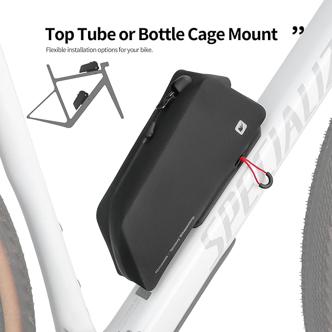 Rhinowalk Bike Top Tube Bag, Quick-Release System, Waterproof 600D TPU Cycling Frame Bag with Bolt-On Mount, Slim Aerodynamic Hard Shell Storage