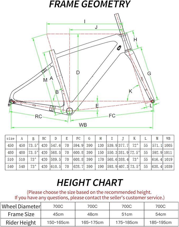 700C Carbon Fiber Gravel Bike Frameset 45/48/51/54CM Road Off-Road Bike Disc Brake Frames Thru Axle Front12×100mm Rear12×142mm Internal Routing(Black,45CM)