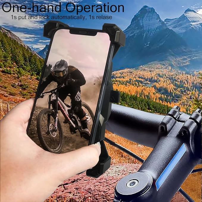 Bike Motorcycle Phone Holder Mount,[1s Lock Up and Release],Bicycle Handlebar Phone Holder, for Electric Scooter, Motorcycle Accessories for iPhone 15 14 13 12 Plus/Pro Max/Mini, 4.7-6.8” Smartphone